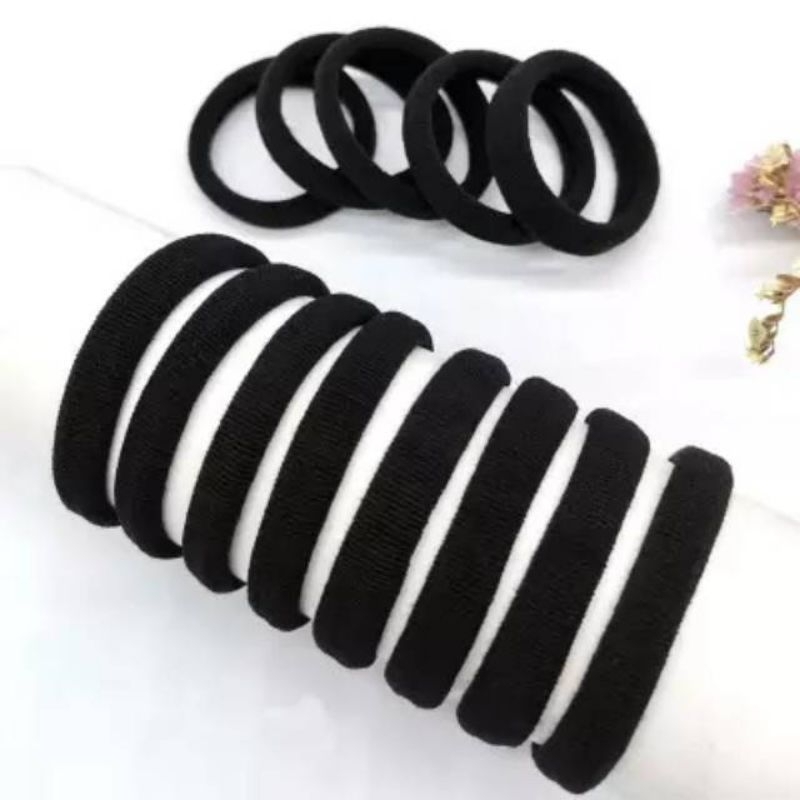 (ISI 5 PCS) IKAT RAMBUT HITAM ELASTIS 6 CM