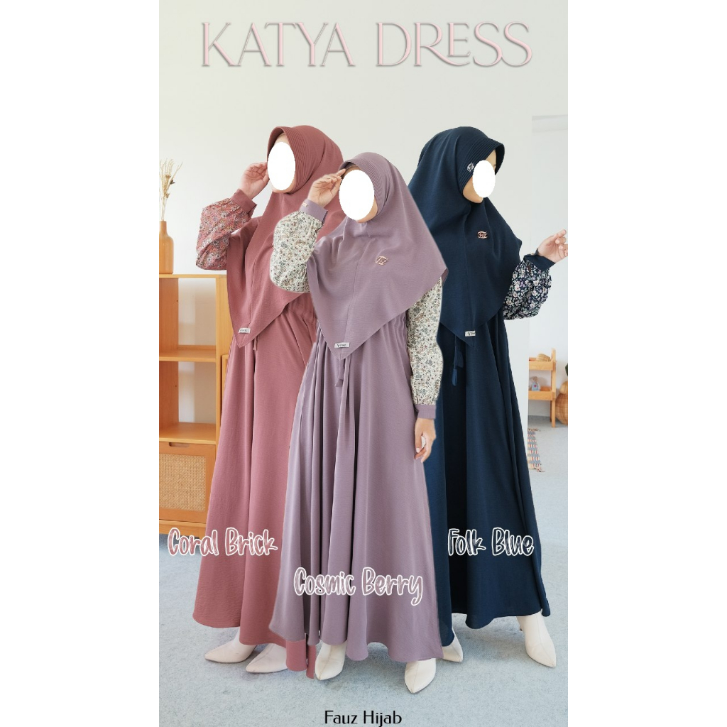KATYA DRESS BY FAUZ HIJAB/GAMIS FAUZ TERBARU/GAMIS SET HIJAB BERGO KATYA