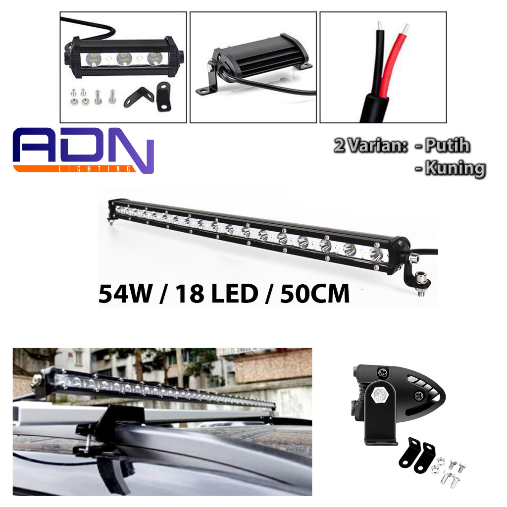 LIGHTBAR SOROT 54W 18 MATA CWL SLIM LAMPU TEMBAK 12V 24V