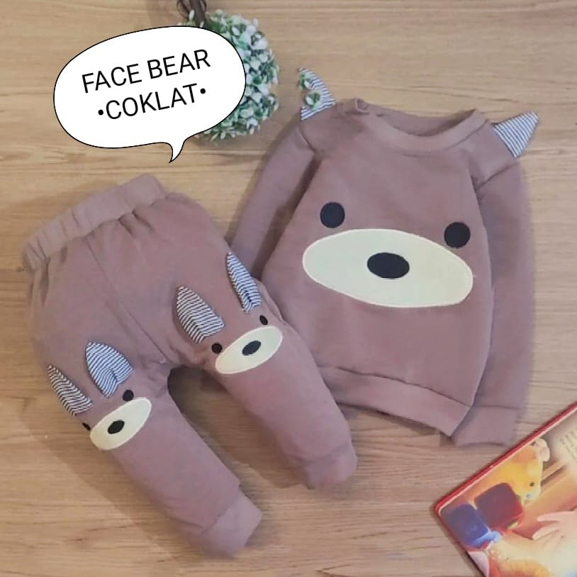 Setelan Anak Laki - Laki Model Sweater / Baju Bayi Laki- Laki Motif Face Bear