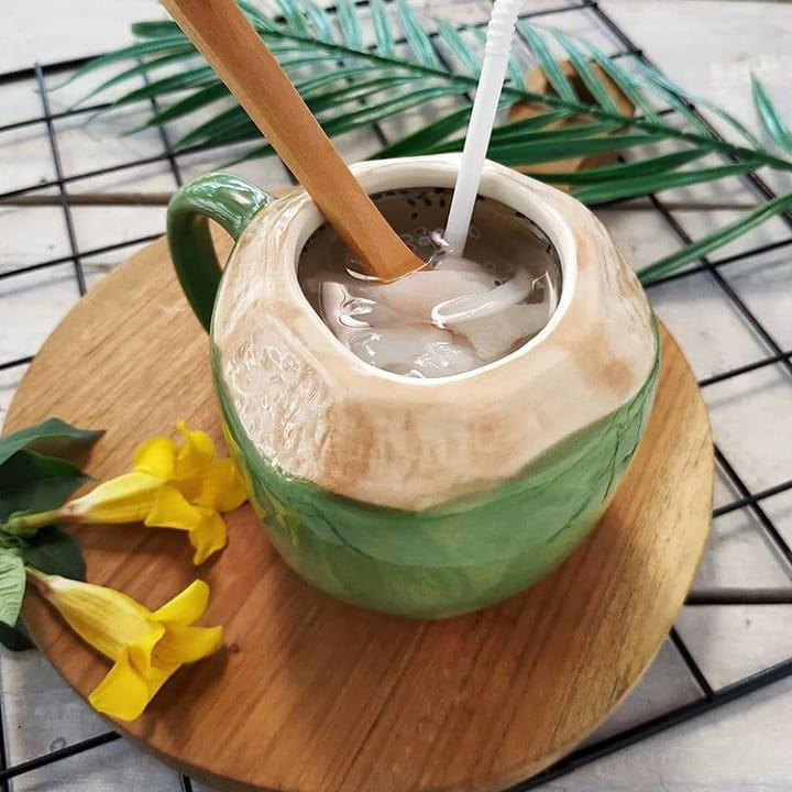 Gelas Mug Kelapa Muda | Gelas Keramik | Gelas motif kelapa Unik