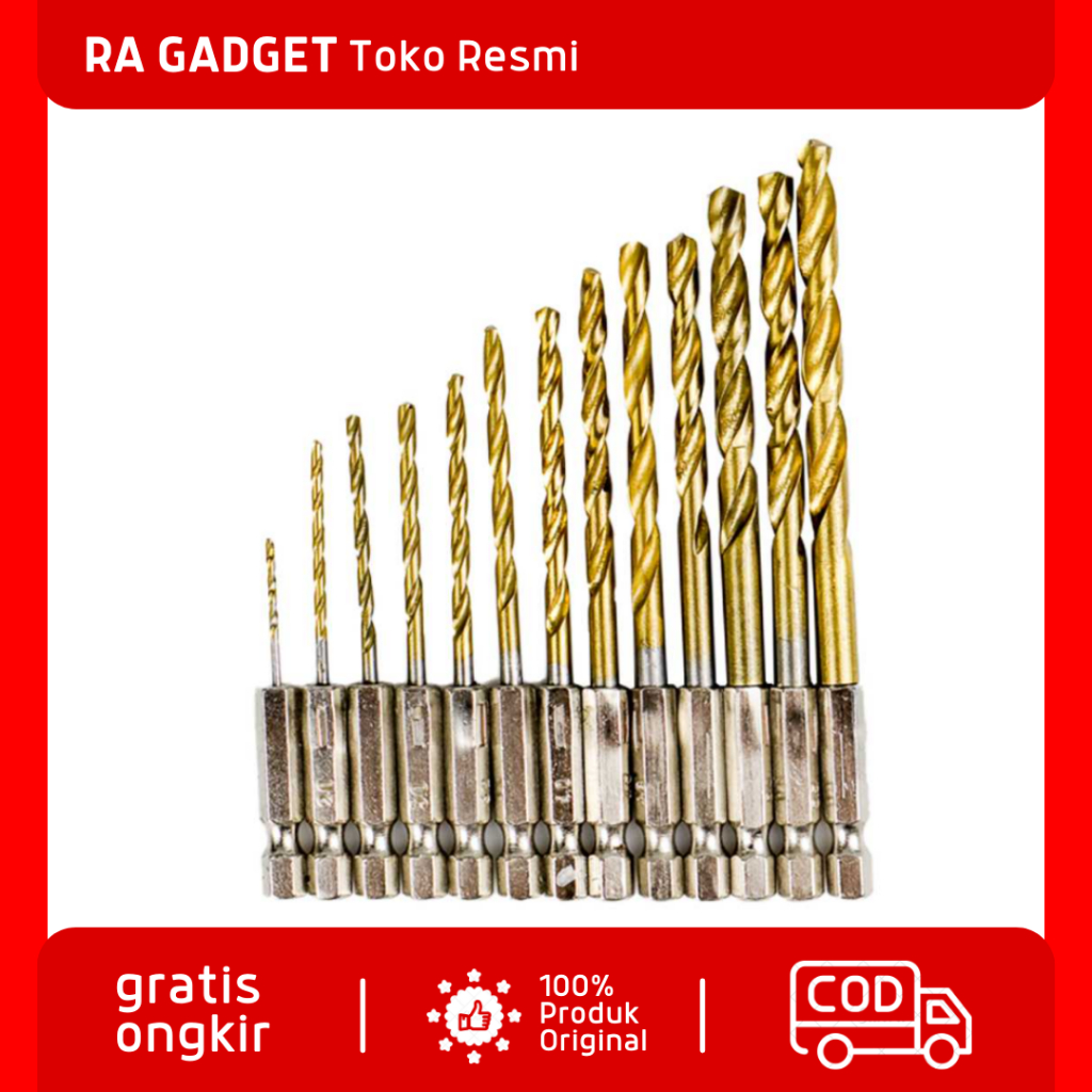 Mata Bor Power Drill Steel Titanium Hex Shank 13 PCS / Mata Bor Pembolong Pelubang Lubang Pelobang U