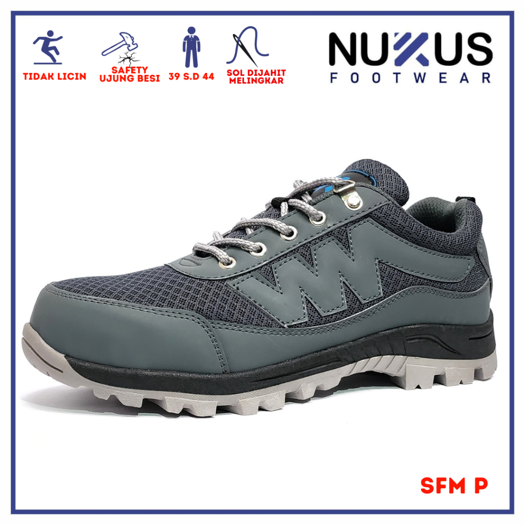 Nukus Sepatu Safety Casual Ujung Besi Tali Pendek Abu-Abu - SFM P