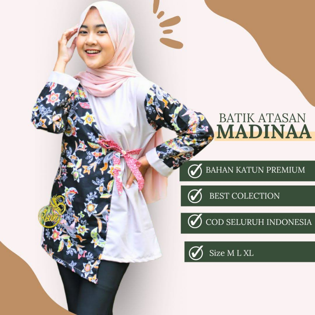 Baju Blouse Batik Atasan Wanita Eksklusif Modern Kombinasi Polos Premium Lengan Panjang Kekinian Murah