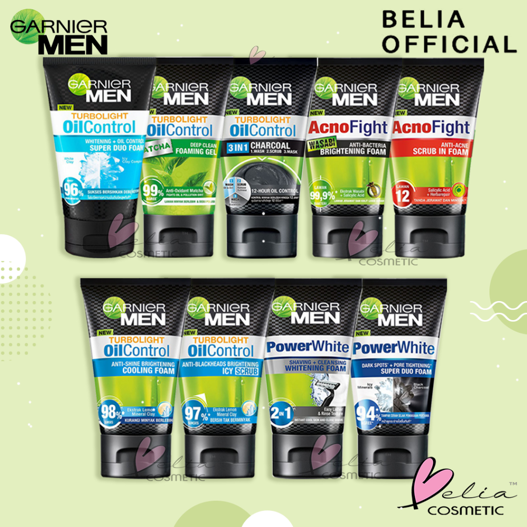 ❤ BELIA ❤ Garnier Men Series - AcnoFight | Turbolight Power White Oil Control Whitening Wasabi Matcha Foam Scrub Sabun Pembersih Wajah Pria 50 | 100