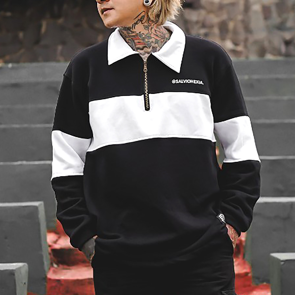 Jaket Sweater Rugby Kerah Vintage Half Zip Pria Distro Original Salvio Hexia | Sweater Polo Kerah Li