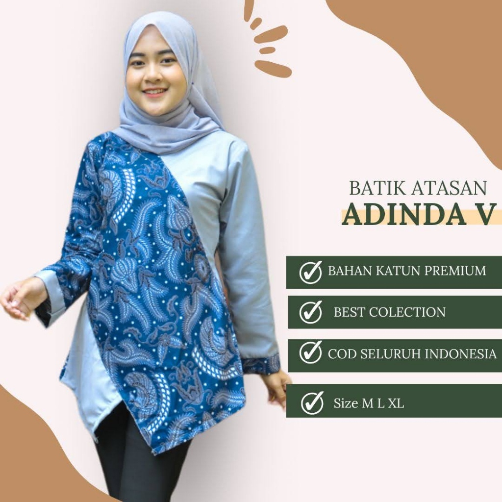 Baju batik wanita kantoran Batik Atasan Wanita Eksklusif Modern Kombinasi Polos Premium