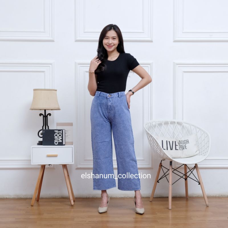 CELANA WANITA KULOT JEANS HIGHWAIST PANJANG KEKINIAN