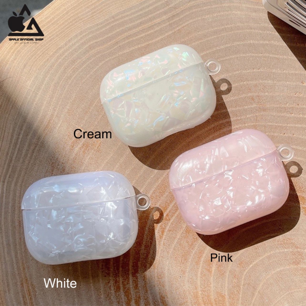Premium Silikon Case Apple AirPods Motif Shell Pattern + Tali Mutiara Silicone Earpods Inpods Earphone Motif Pearl Kerang Softcase Cover Pouch Hand Grip Gantungan Handgrip Motif Keren Mewah High Class Karakter Cartoon