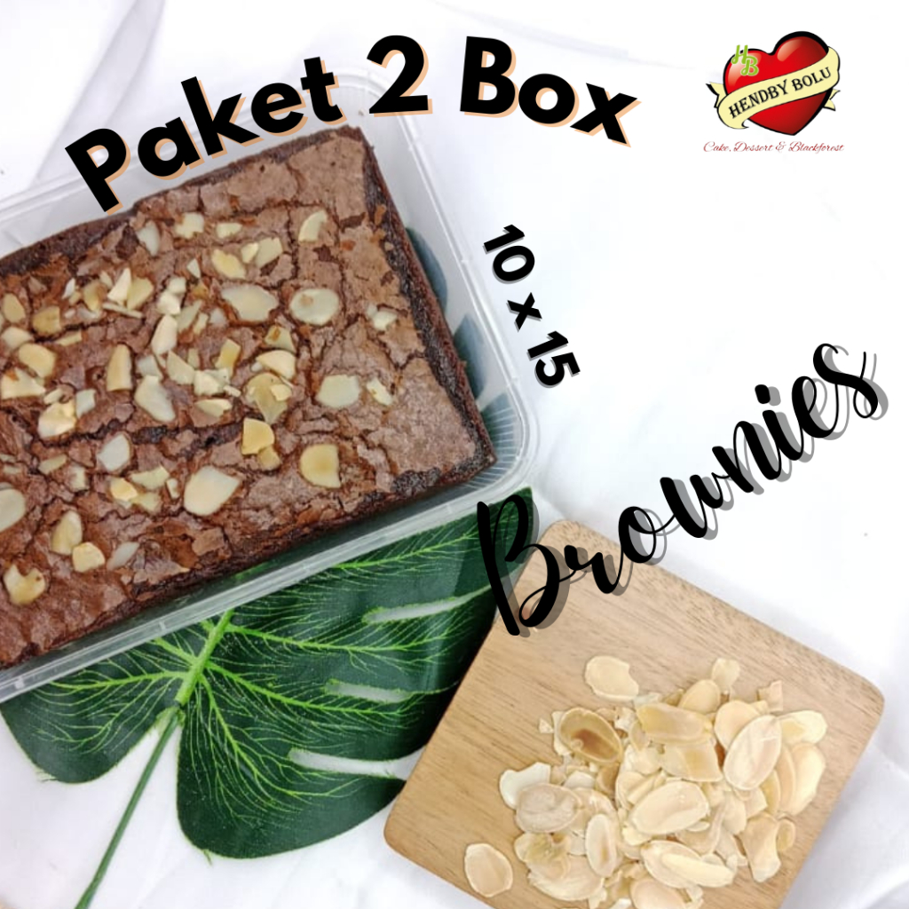 

Brownies Box / Paket 2 Box Kue Brownies Kacang Almond Keju Panggang Kemasan Box Ukuran 10 x 15