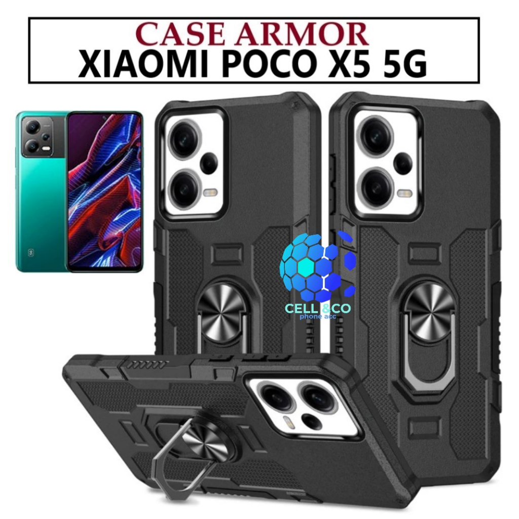 Case Armor XIAOMI POCO X5 5G Iring Cincin Magnetic Kesing Hp Protect kamera Premium Hard Case Standing Robot Pelindung Kamera