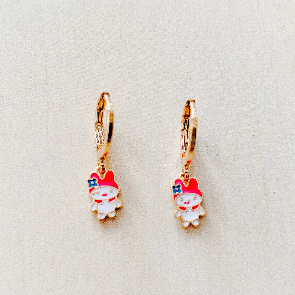 Anting Anak Kelinci Pink Pita Biru Gold