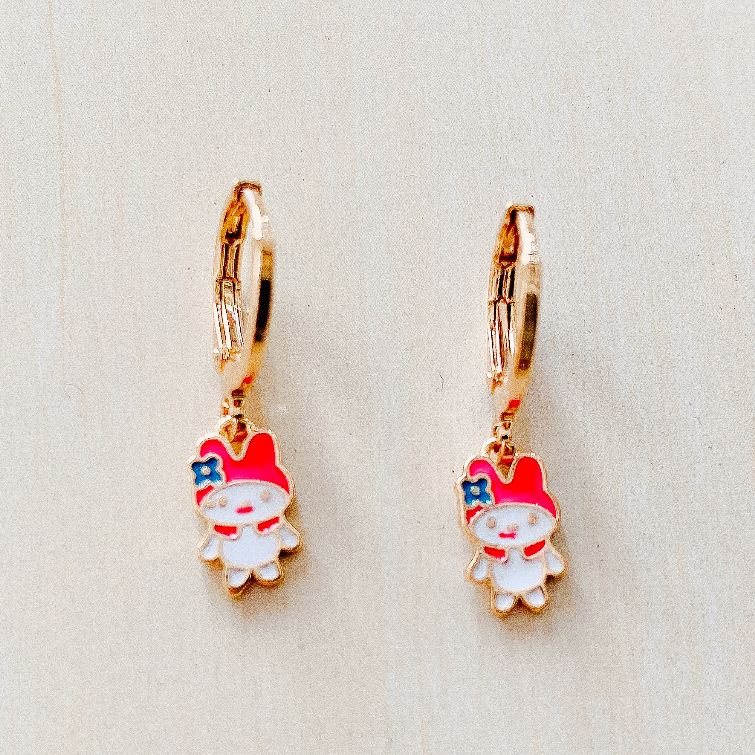 Anting Anak Kelinci Pink Pita Biru Gold