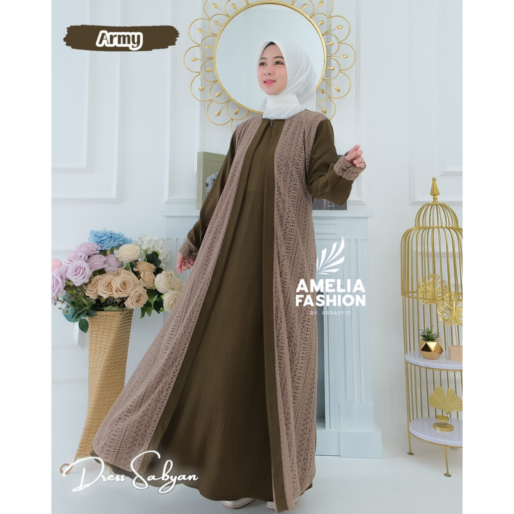 Dress Sabiyan / Ready Warna Army / Dress Cirncle Mix Brukat