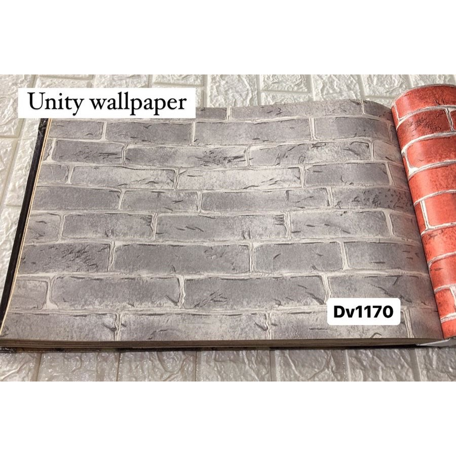 WALLPAPER DINDING MOTIF BATU BATA ABU MERAH 3D MODERN ROCK