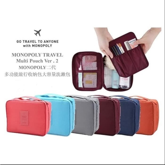 Monopoly Travel Bag Tas Kosmetik Korea POLOS Korean / Tas Make Up Korea / Tas Make Up Toiletries Bag Pouch Travelling Organizer