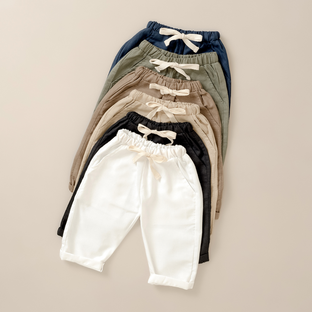 Little Folk Jareth Pants - Celana Panjang Basic Linen Anak Pinggang Karet Celana Anak Pants Khaki Chino