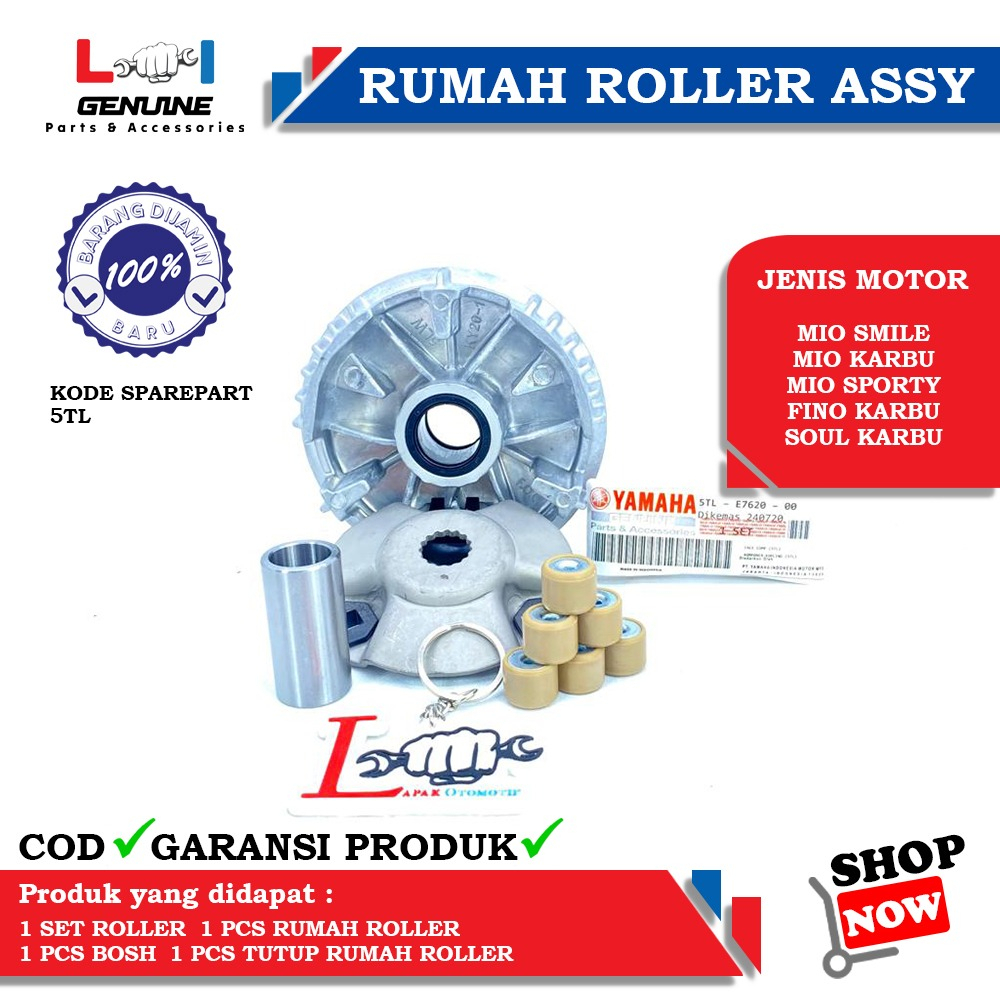 -LOI- RUMAH ROLLER ASSY SET MIO KARBU , MIO SPORTY , MIO SMILE , FINO KARBU , SOUL KARBU 5TL/5LW