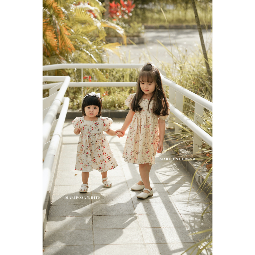 Little Folk Mariposa Dress - Bunga Anak Perempuan Terusan Lengan Pendek Anak Dress Cewe Baby Girl Floral