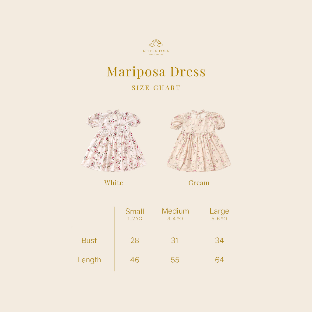 Little Folk Mariposa Dress - Bunga Anak Perempuan Terusan Lengan Pendek Anak Dress Cewe Baby Girl Floral