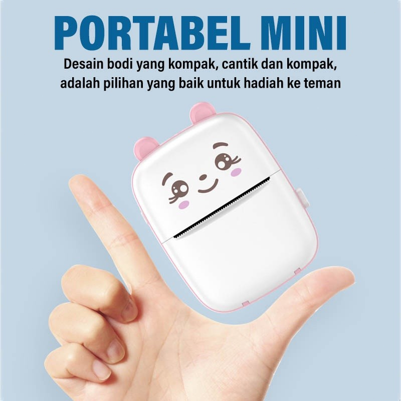<COD>Printer Mini Bluetooth Portable Cartoon Thermal Camera Kertas Refill Struk Termal EDC Paper  Pr