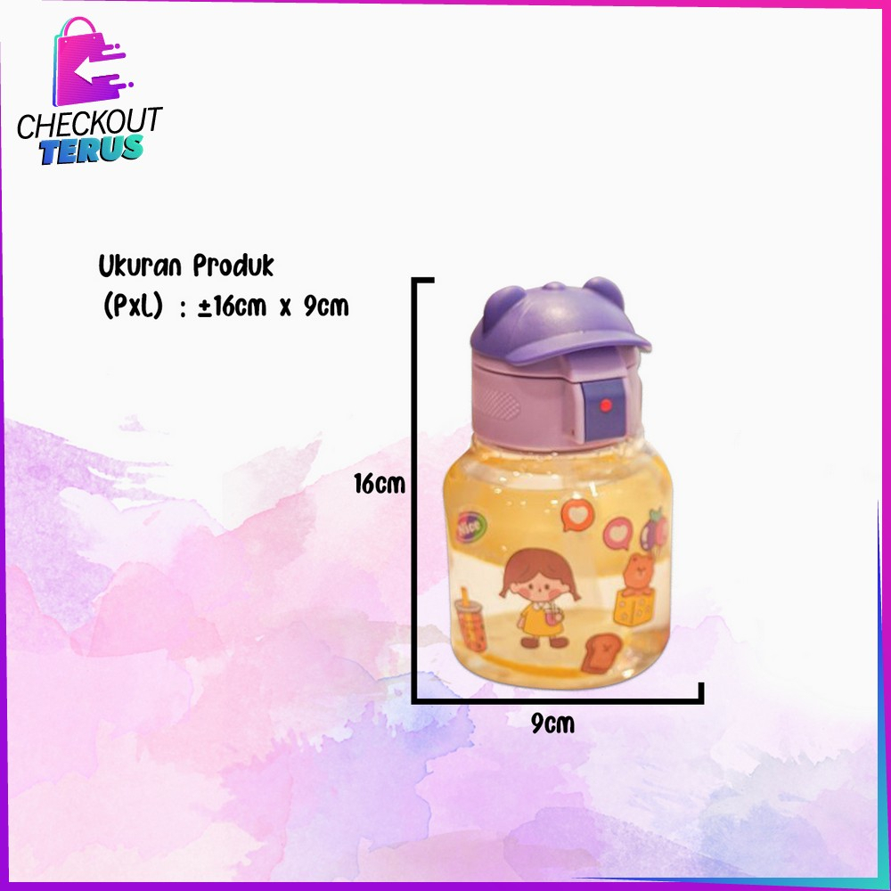 CT C827 Botol Minum Anak Karakter Motif Topi 580ML dengan Sedotan Food Grade Tempat Minum Lucu dengan Pegangan Silikon Portable