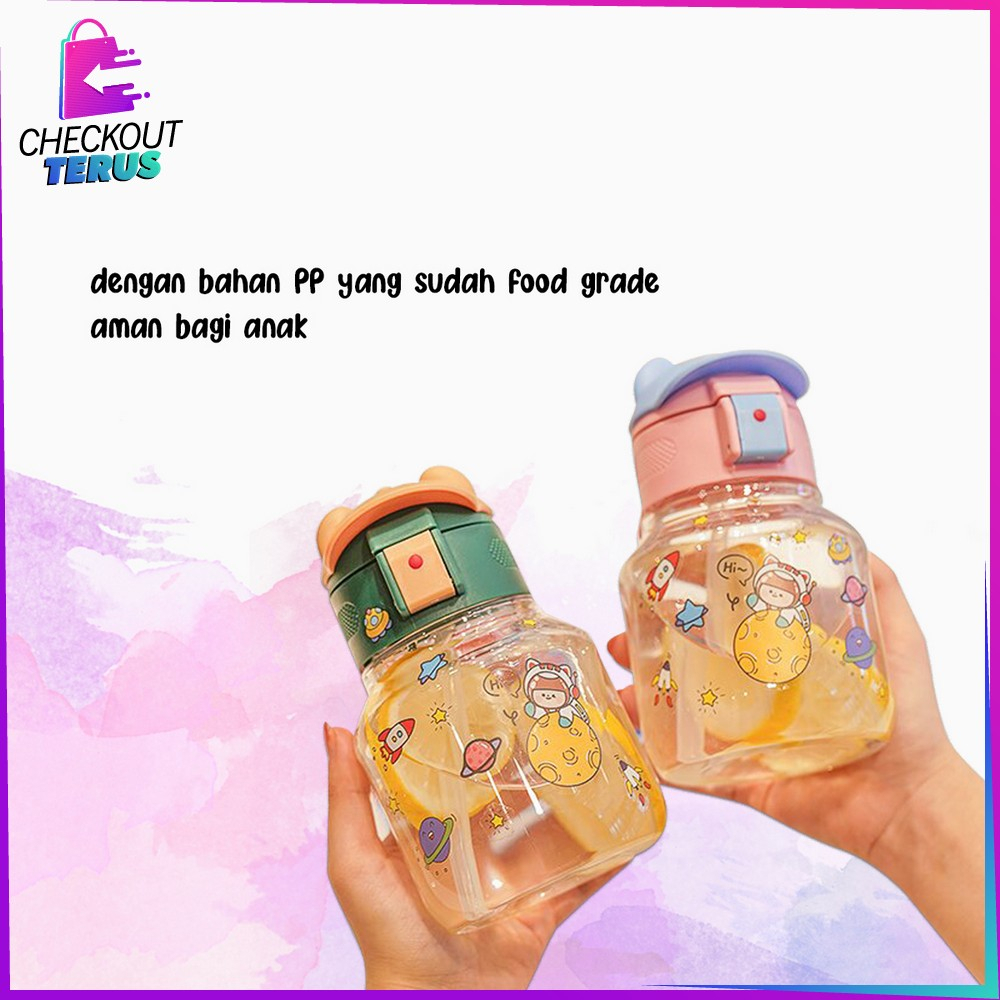 CT C827 Botol Minum Anak Karakter Motif Topi 580ML dengan Sedotan Food Grade Tempat Minum Lucu dengan Pegangan Silikon Portable