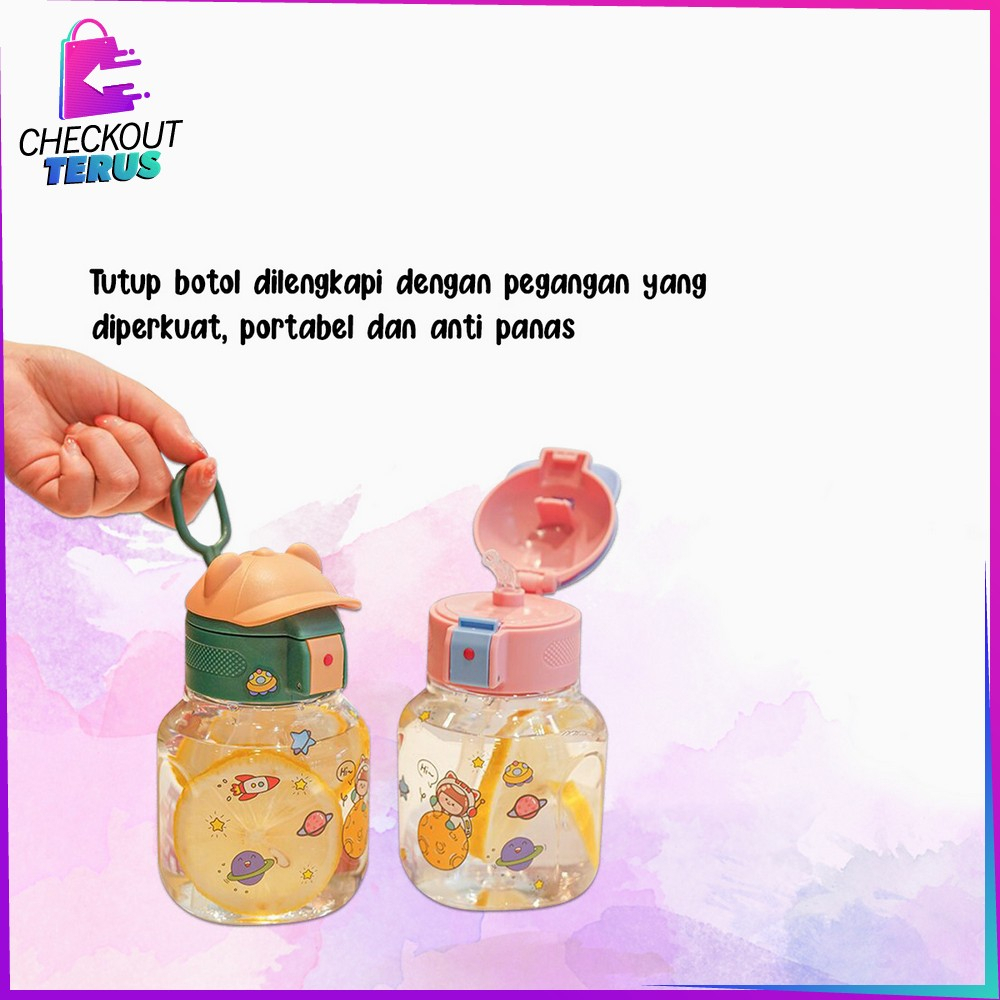 CT C827 Botol Minum Anak Karakter Motif Topi 580ML dengan Sedotan Food Grade Tempat Minum Lucu dengan Pegangan Silikon Portable