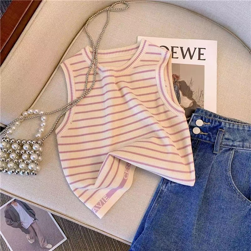 Sya Tanktop Stripes Top Knit - Atasan Baju Rajut Wanita Import - TM (23248)