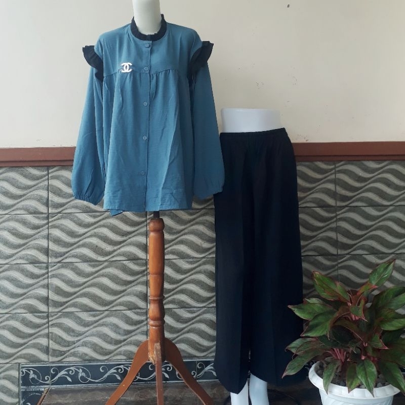 CLARA SET | BEST SELLER | SET CELANA/ KEMEJA RUFFLE / BLOUSE /CELANA CRINKLE PREMIUM FREE BROSS