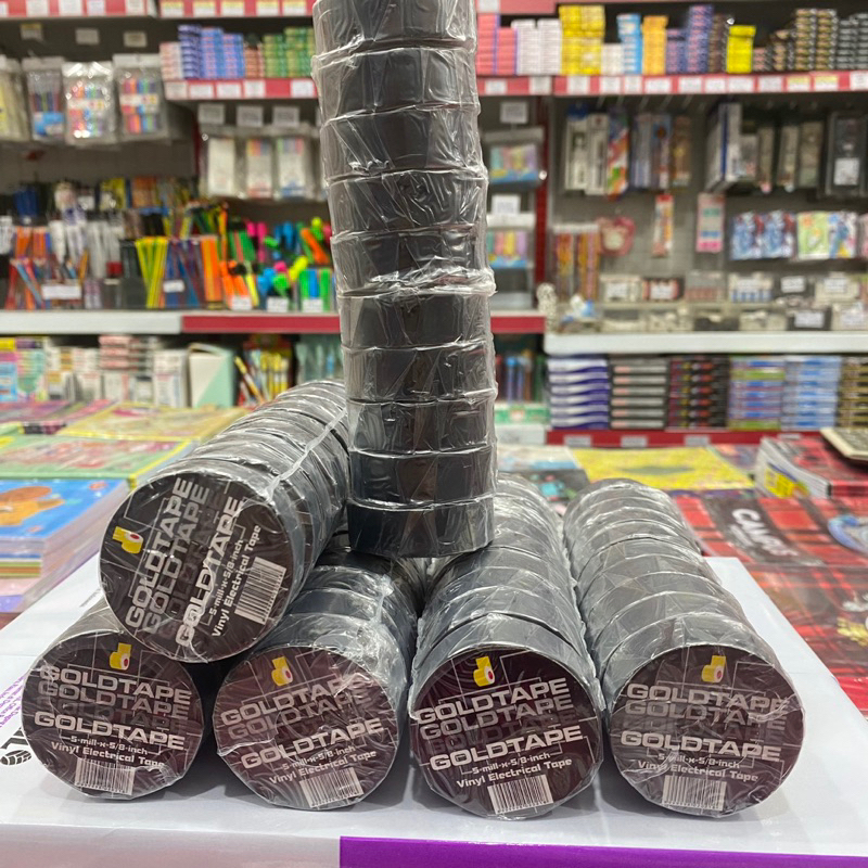 

ISOLASI LISTRIK / ISOLASI VINYL GOLDTAPE HITAM / ISOLASI KABEL 5/8 INCH (1 SLOP = 10 PCS)