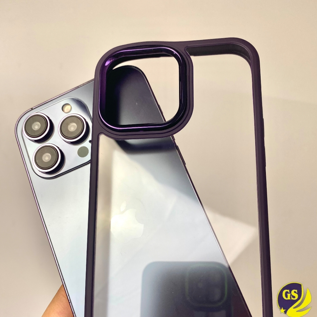 ACRYLIC CASE DEEP PURPLE AND BLACK PLATING CAMERA RING CHROME ACRYLIC iPhone 7 8 SE 7+ 8+ X XS XR XS MAX iPhone 11 12 13 PRO MAX iPhone 14 14 PRO14 PLUS 14 PRO MAX