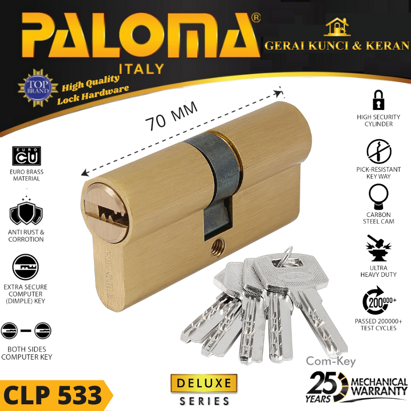 Double Cylinder PALOMA CLP 533 DELUXE DC-CK 70MM  Computer Key SB KUNCI PINTU