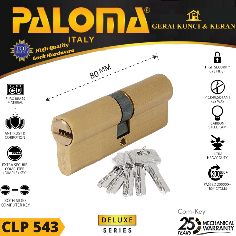 Double Cylinder PALOMA CLP 543 DEDLUXE DC-CK 80MM - Computer Key GOLD SB KUNCI PINTU