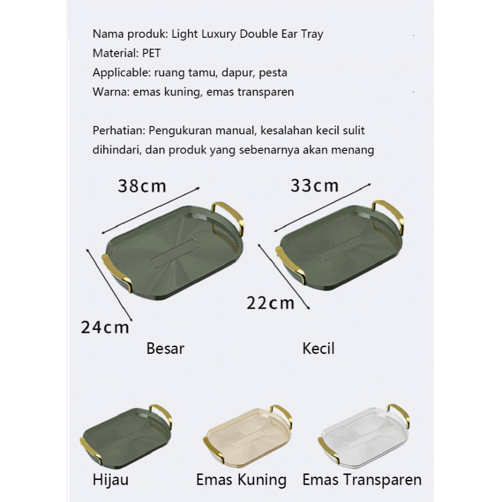 Nampan Plastik Tray Dengan Tangan Ukuran Kecil(33x22cm)/(38x24cm)/Dapur Nampan Pengering Tiris Air Gelas Cangkir Tray/ Mangkuk/Buah