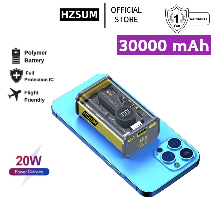 HZSUM Powerbank 30000mah Mini Pd Super Fast Charging 22.5w