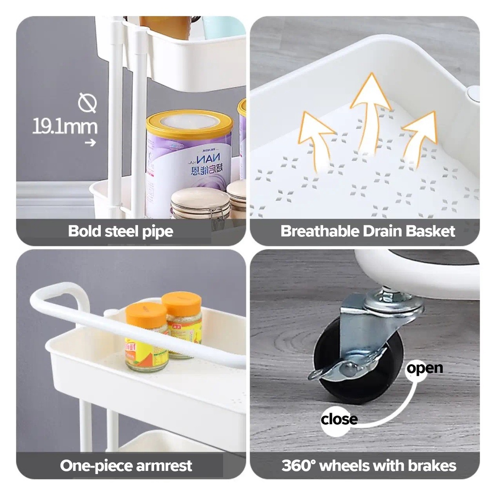 Rak Troli Keranjang Trolley Organizer Bayi Baru Lahir Organizer Dengan Keranjang Lebar 3-Tier Keranjang Utilitas Kamar Tidur