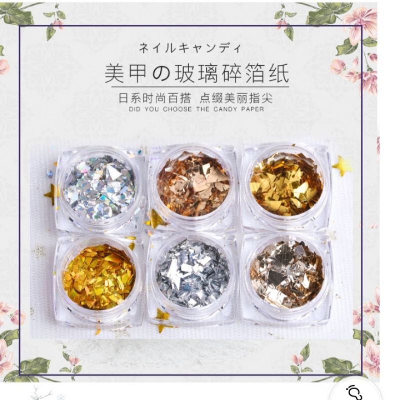 Hiasan Nail Arts Kertas Foil Candy/Sequin Accessories isi 6