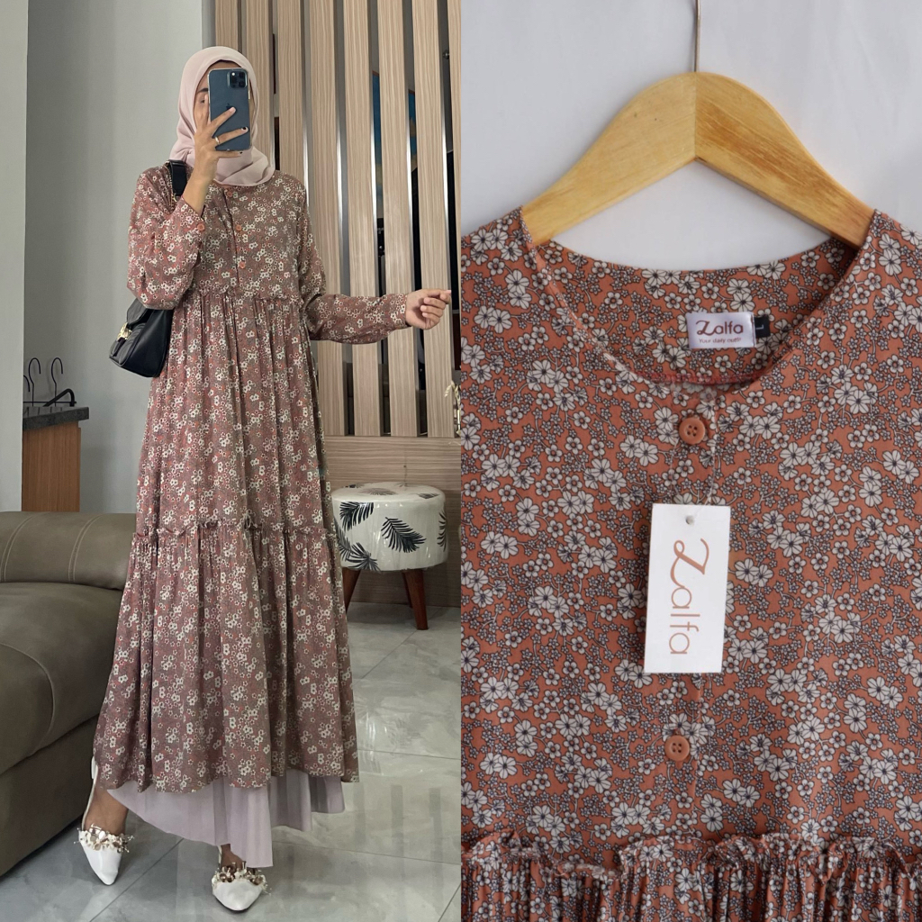 RAFELA dress Part-2 by ZALFA OUTFIT / gamis rayon motif bunga