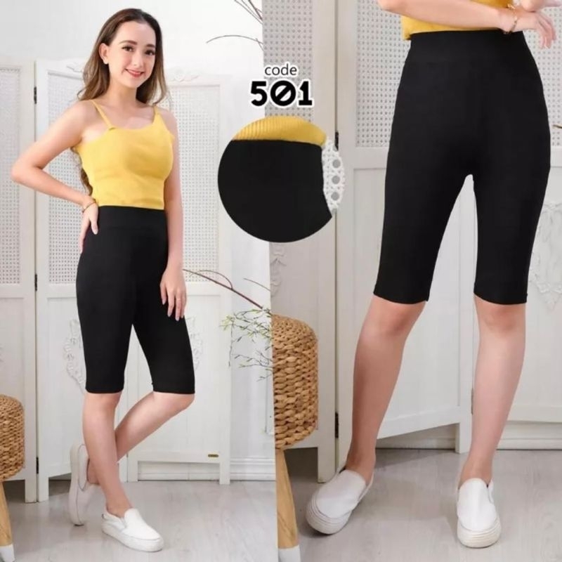 Celana Legging Pendek Selutut 3/4 Wanita Import Premium Polos Tebal Fit S-XXL ( Bb 35-80 kg )