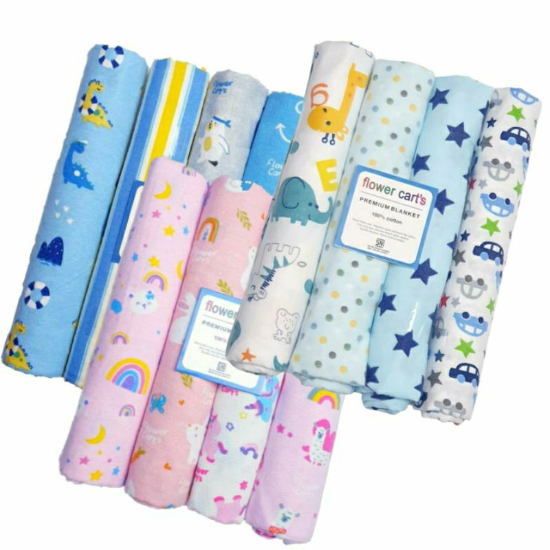 1 Pack isi 4 Bedong Bayi Jumbo Flower Cart's Premium 102 x76 Cm Bedong Planel Lembut Bedong Selimut Flanel Bayi