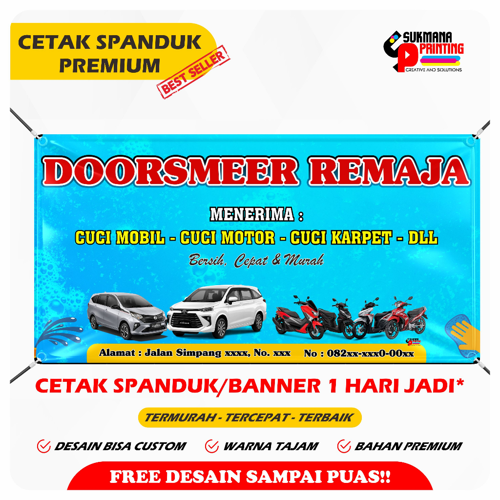 Cetak Spanduk Cuci Motor Cuci Mobil Cuci Karpet Banner Cucian Motor