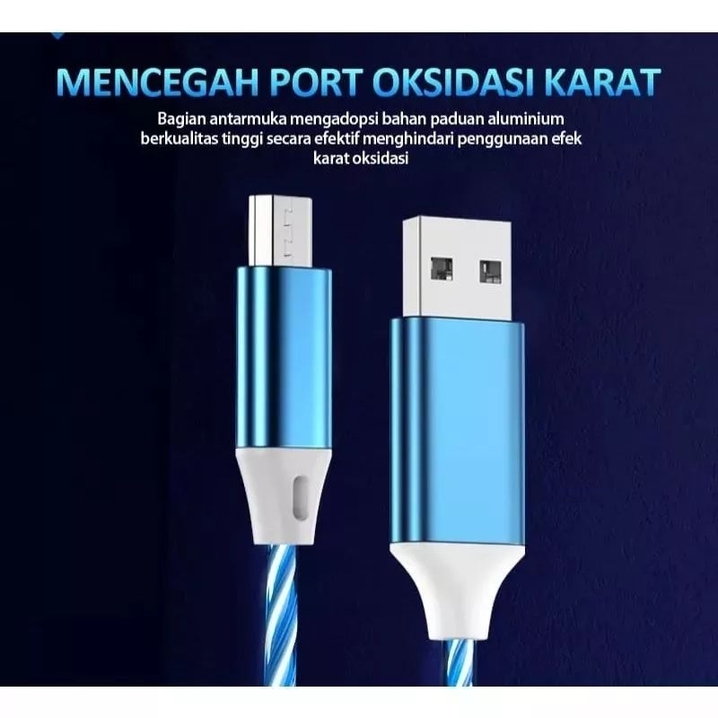 Kabel Data LED Micro USB - Type C Cable Charger Lampu 1 Meter