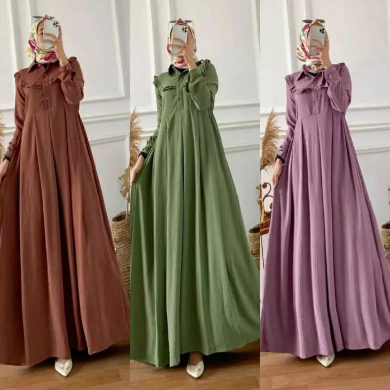 Gamis crinkel airflow Pjg gamis 135 cm//monalisa gamis terlaris