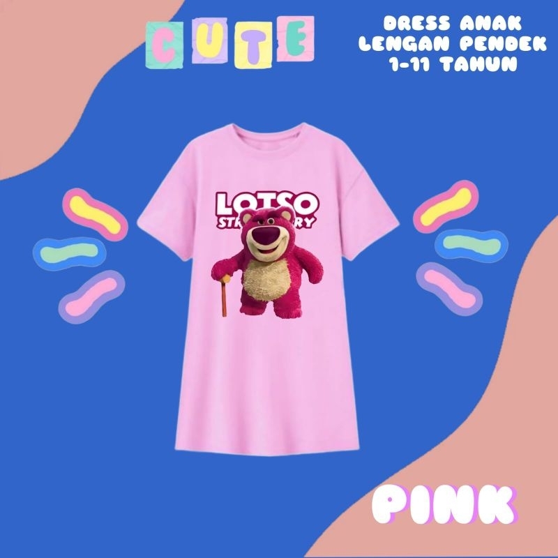 DRES/DASTER ANAK PEREMPUAN 1-11 TAHUN PINKY BEAR CUTE