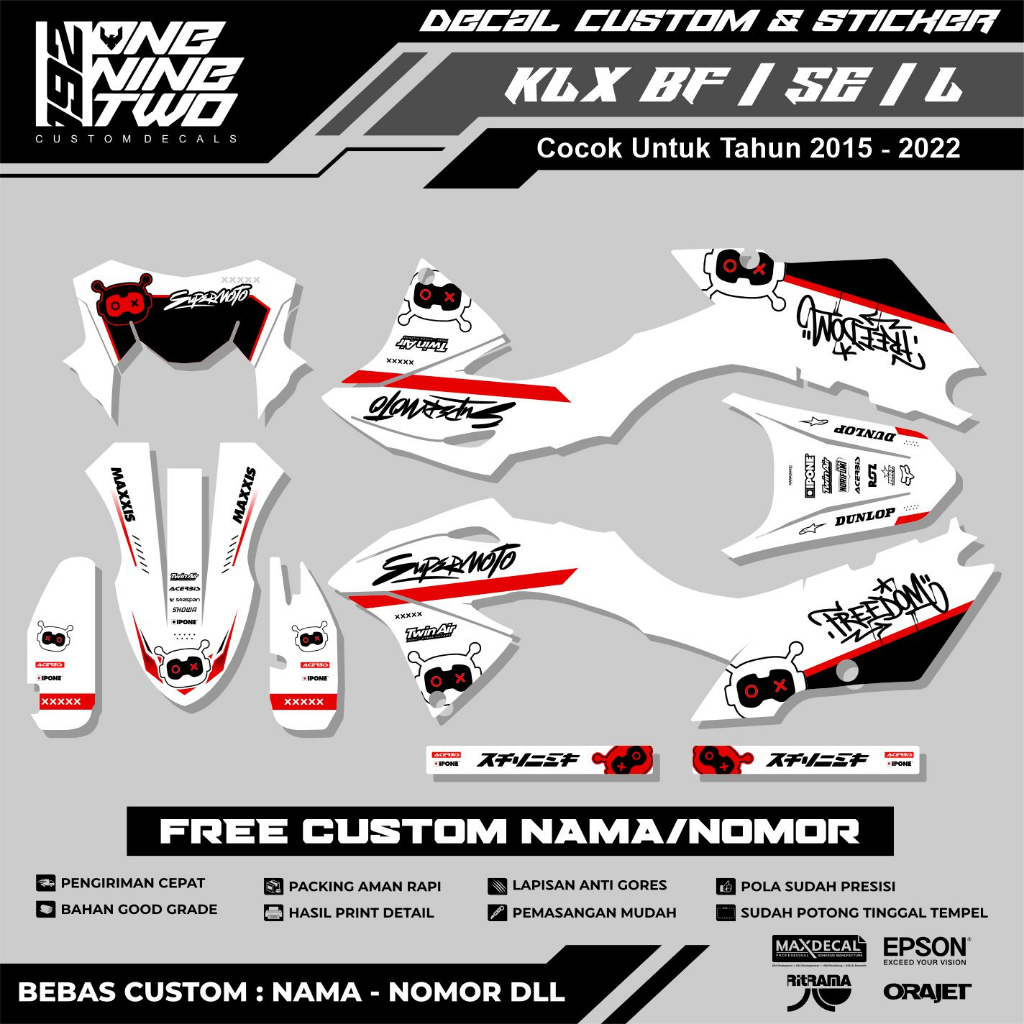 Decal Klx Bf Hitam Putih Merah Minimalis Design Terbaru Premium