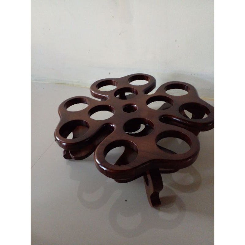 tempat air mineral gelas model semanggi dari kayu jati asli isi 12lubang