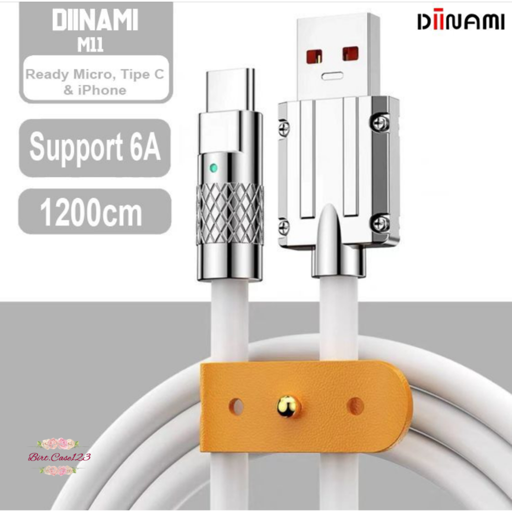 Kabel cable data DIINAMI M11 bahan besi 120W 6 amper super FAST charging &amp; translit data Ready Micro usb , tipe type c &amp; iPhone cocok untuk Android &amp; iOS suport untuk semua hp Samsung , Vivo , XiaoMi , Realme , Infinix BC7843