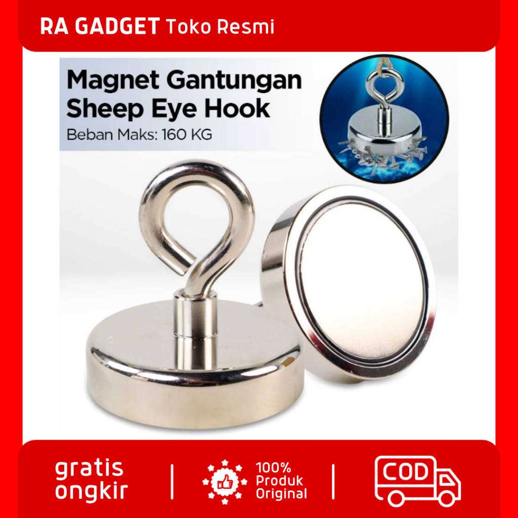 Magnet Gantungan Sheep Eye Hook Strong Neodymium Model Bulat 41-160KG / Magnet Maghnet Neodymium Neo