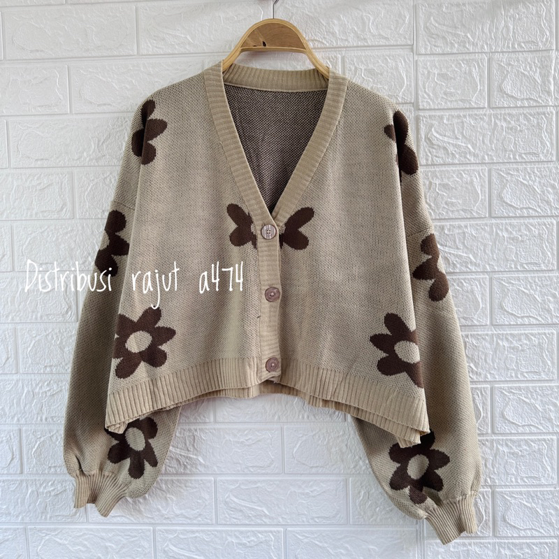 KANYA CARDIGAN RAJUT MOTIF FLOWER ATASAN LENGAN PANJANG